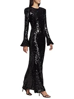 Sequined Flare-Sleeve Maxi Dress