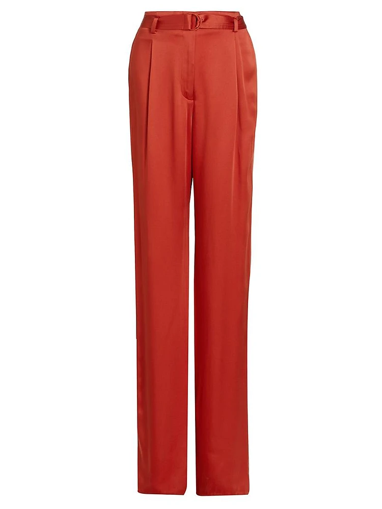 Satin High-Rise Belted Trousers