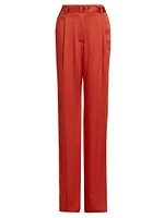 Satin High-Rise Belted Trousers