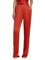 Satin High-Rise Belted Trousers