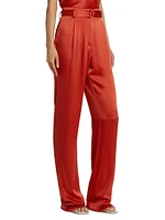 Satin High-Rise Belted Trousers