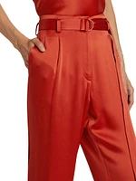 Satin High-Rise Belted Trousers