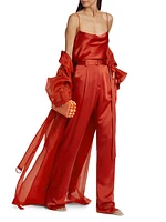 Satin High-Rise Belted Trousers