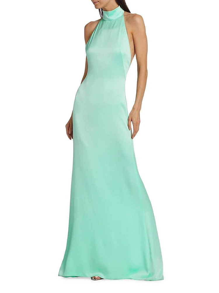 Satin Halter A-Line Gown