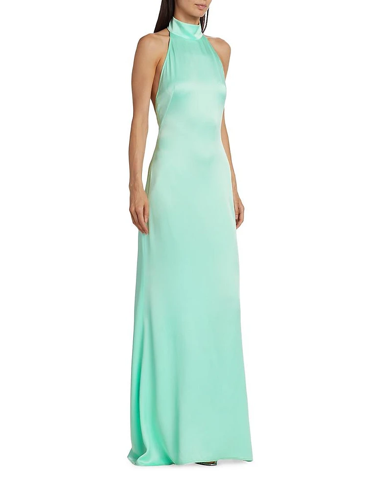 Satin Halter A-Line Gown