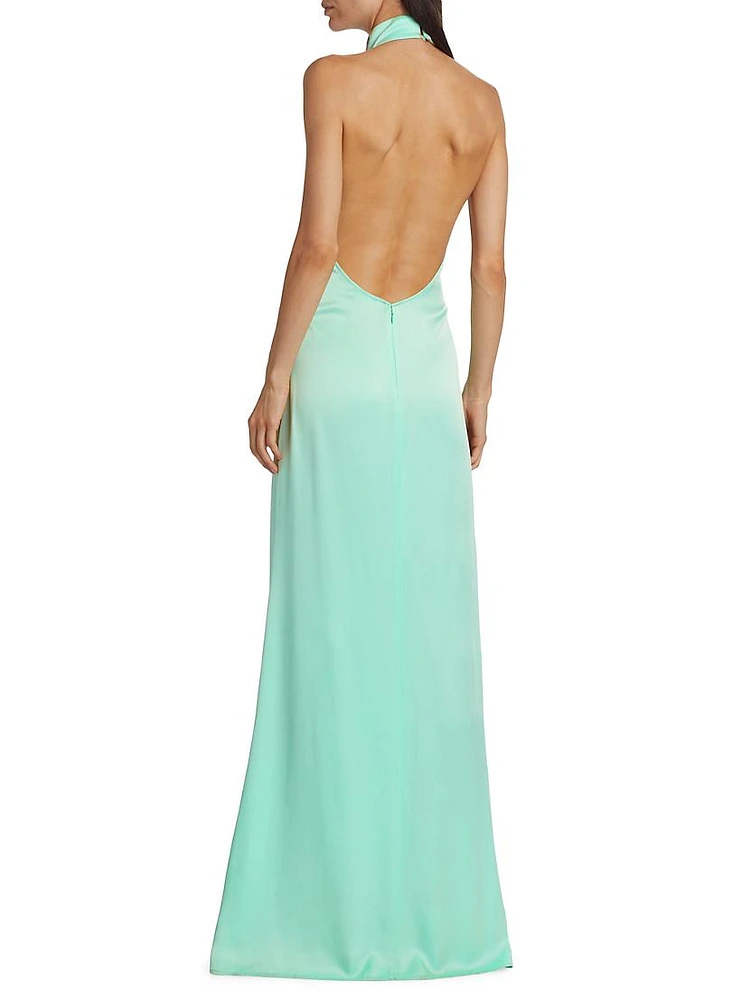 Satin Halter A-Line Gown