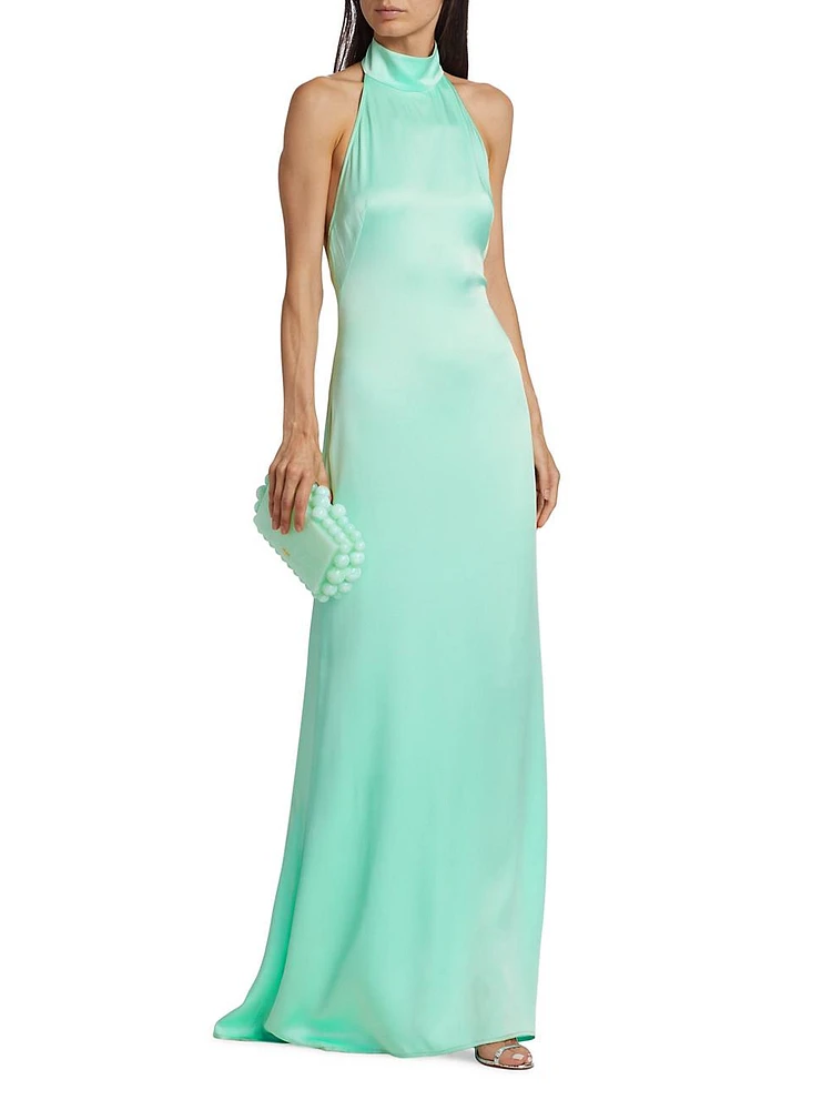 Satin Halter A-Line Gown