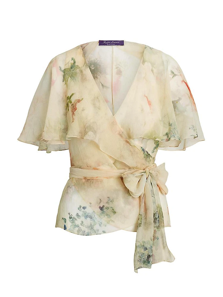 Amilea Floral Silk Cape Blouse