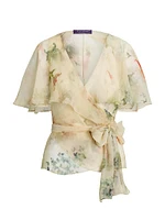 Amilea Floral Silk Cape Blouse