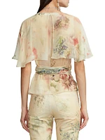 Amilea Floral Silk Cape Blouse