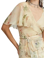 Amilea Floral Silk Cape Blouse