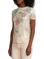 Sequined Tulle Floral Tee