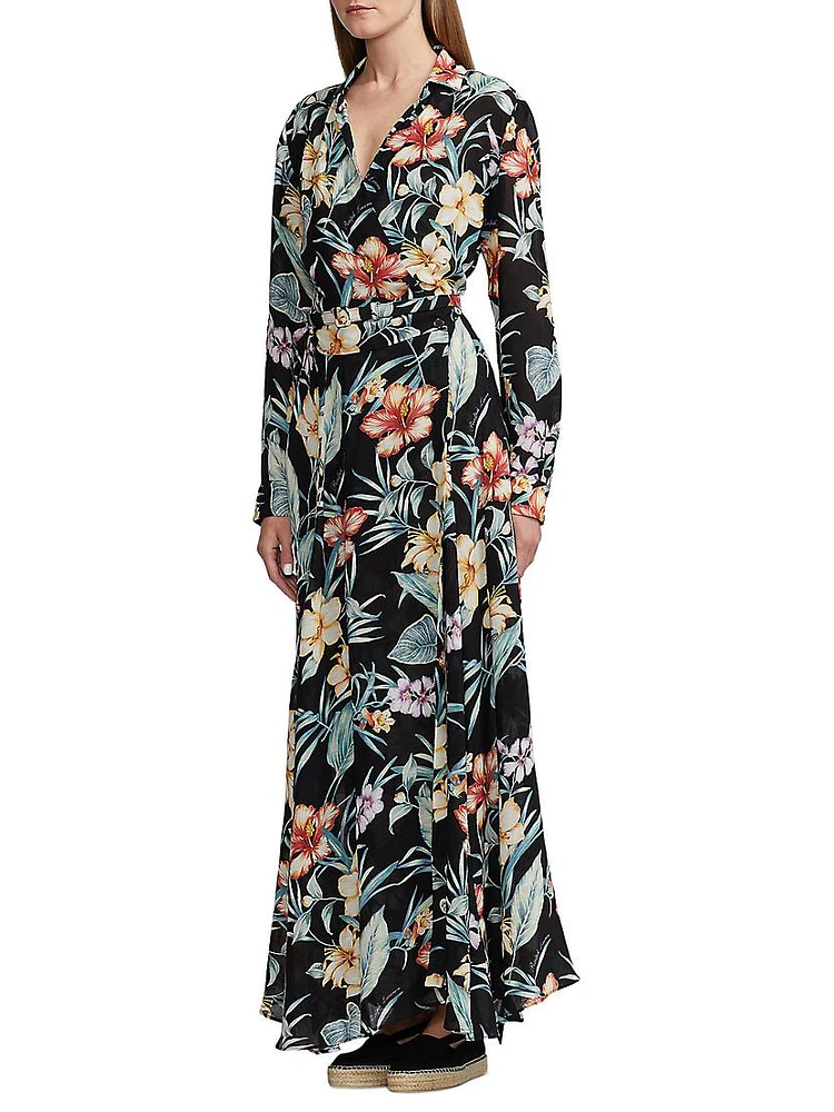 Floral Wrap Linen-Blend Maxi Dress