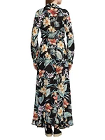 Floral Wrap Linen-Blend Maxi Dress