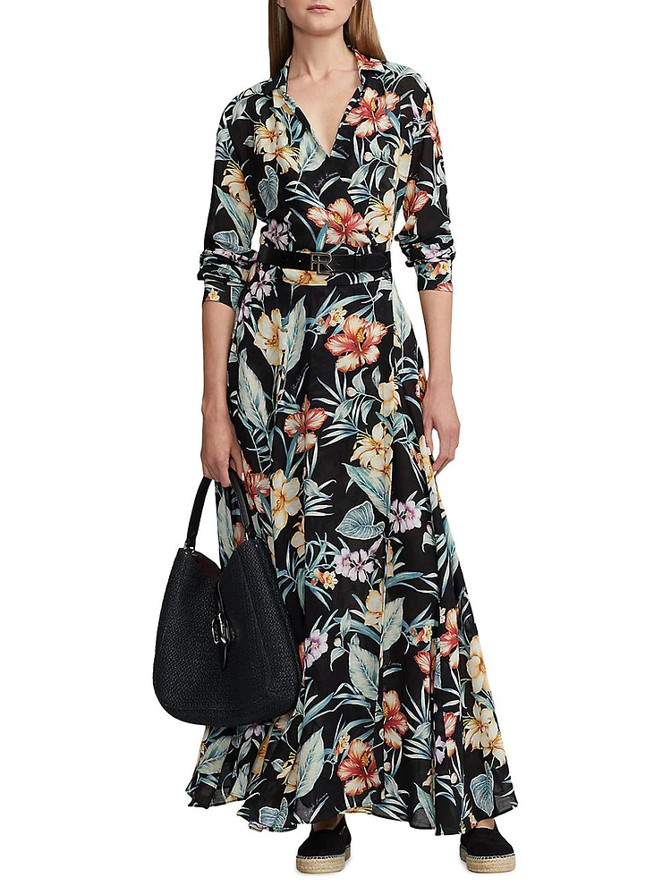 Floral Wrap Linen-Blend Maxi Dress