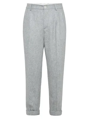 Virgin Wool Flannel Easy Fit Trousers With Double Pleats