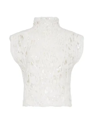Dazzling Leaves Short Sleeved Opera Sweater Mohair And Wool