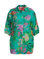 Plus Peacock Goza Cotton & Silk Shirtdress