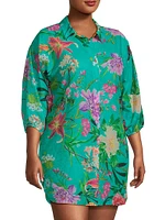 Plus Peacock Goza Cotton & Silk Shirtdress