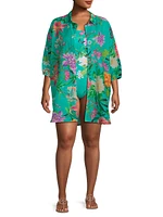 Plus Peacock Goza Cotton & Silk Shirtdress