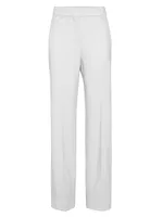 Comfort Virgin Wool Double Crêpe Cloth Loose Straight Trousers With Monili