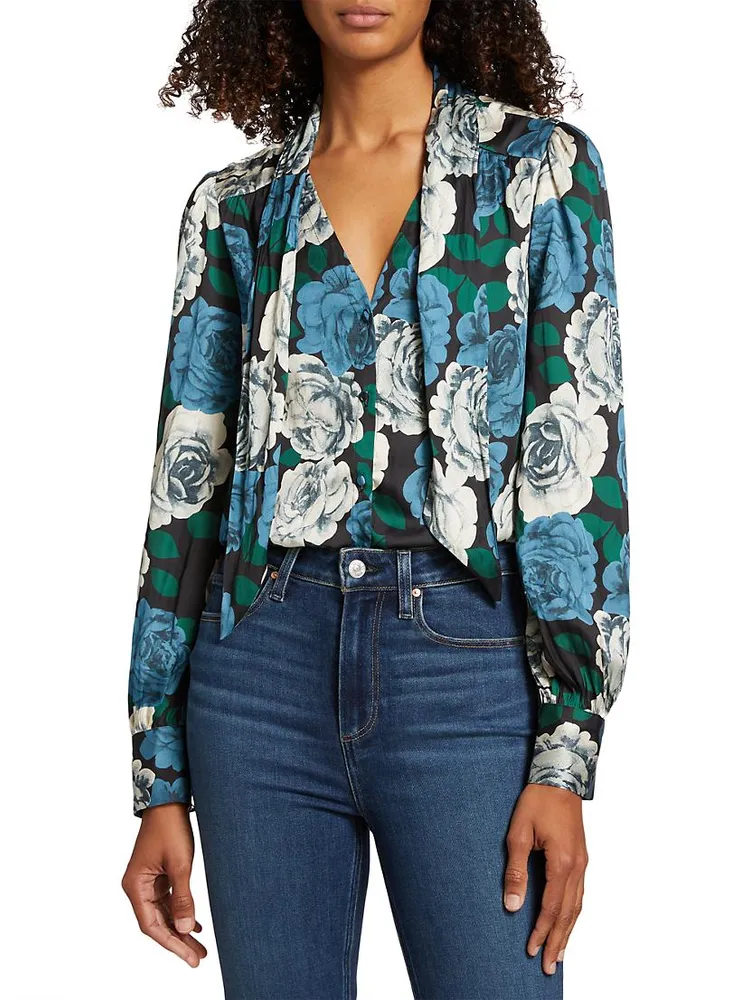 Cleobelle Floral Tie-Neck Blouse