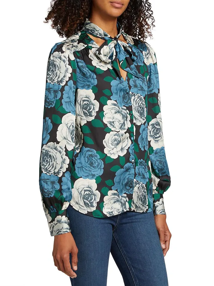 Cleobelle Floral Tie-Neck Blouse