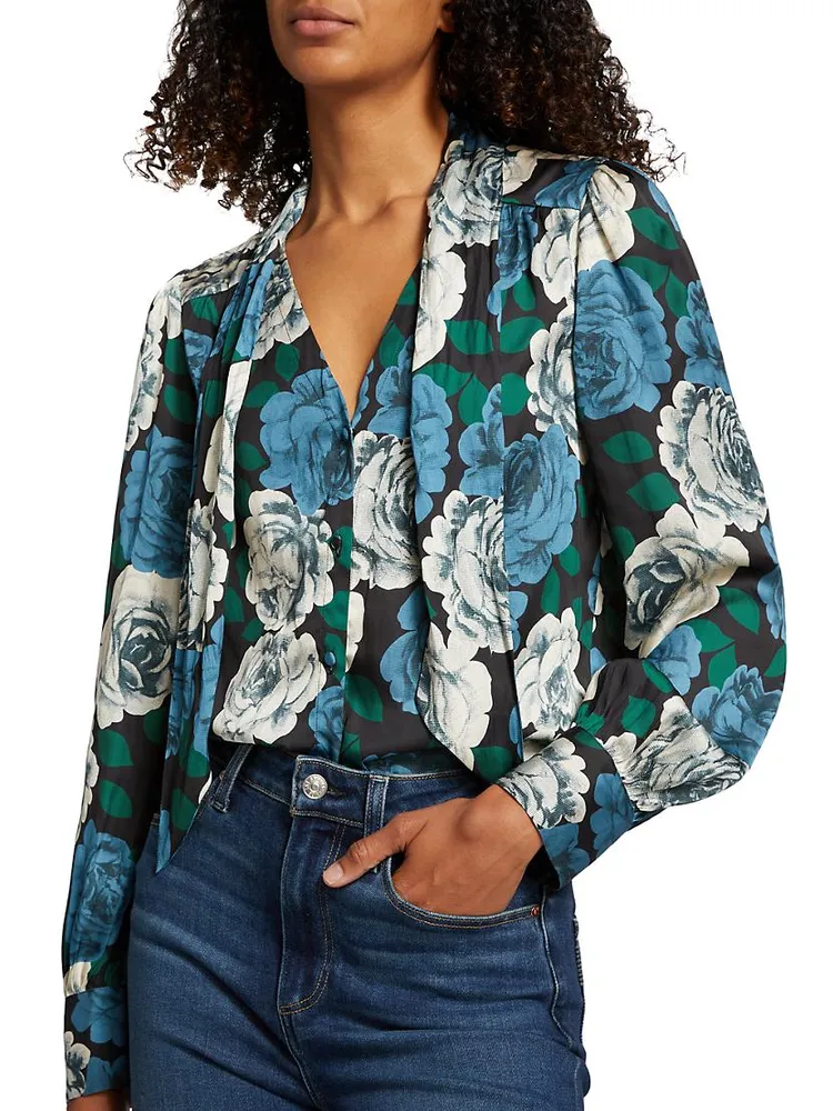 Cleobelle Floral Tie-Neck Blouse