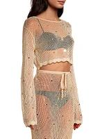 Haven Sequin-Embellished Mesh Knit Crop Top