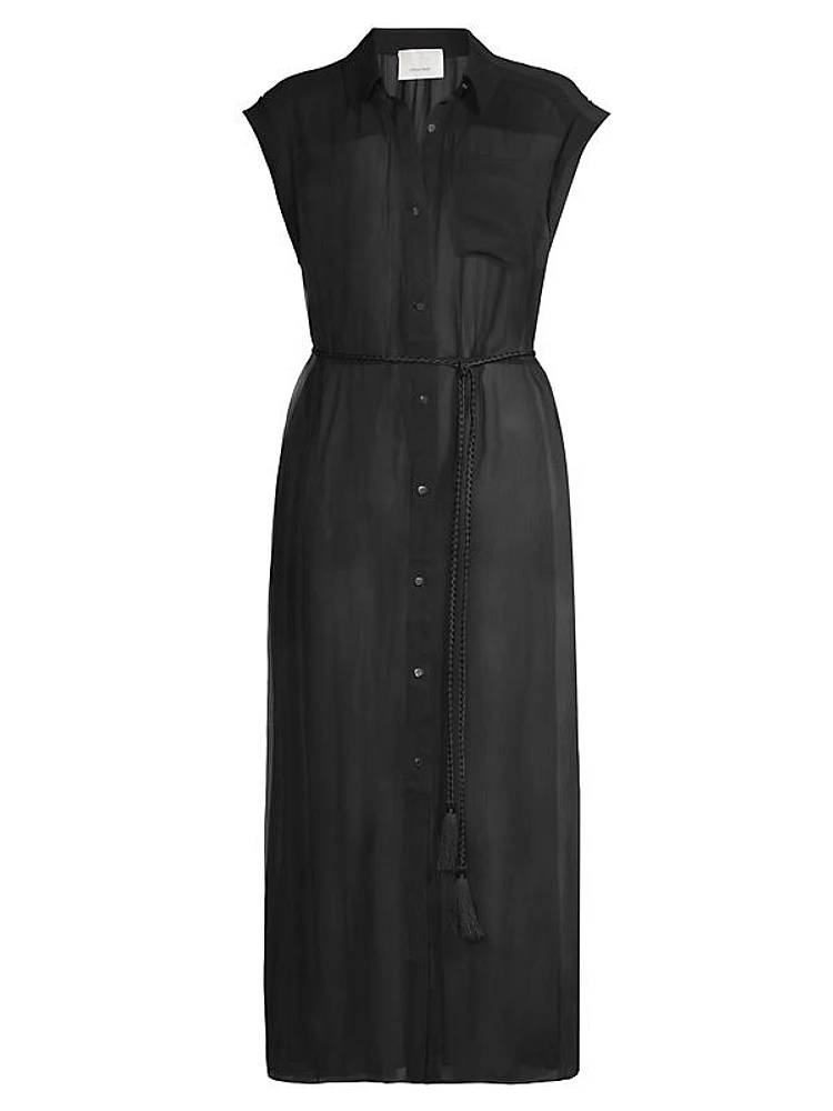 Melanie Sheer Tie-Waist Shirtdress Cover-Up
