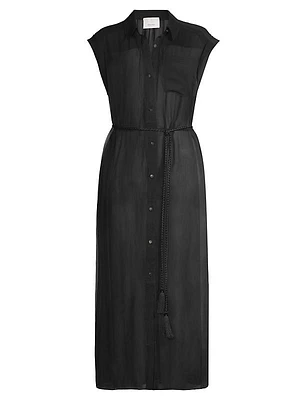 Melanie Sheer Tie-Waist Shirtdress Cover-Up