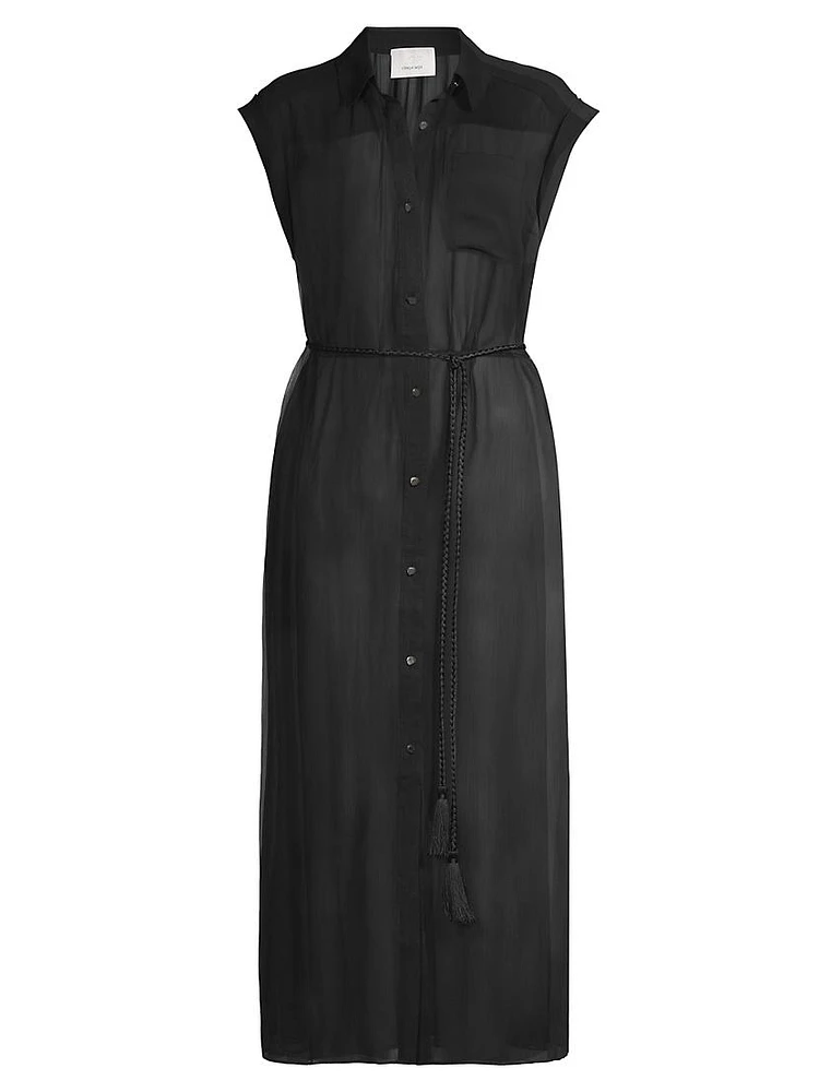 Melanie Sheer Tie-Waist Shirtdress Cover-Up