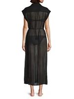 Melanie Sheer Tie-Waist Shirtdress Cover-Up