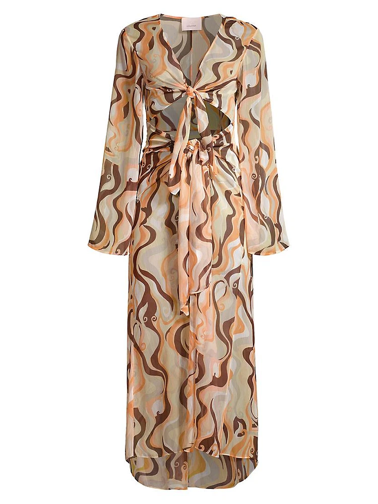 Talita Abstract Tie-Knot Cover-Up Midi-Dress