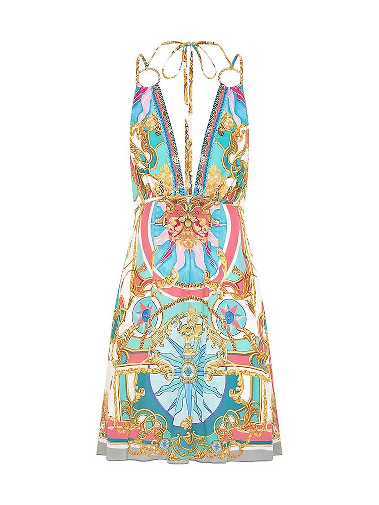 Abstract-Print Silk Sleeveless Minidress