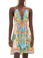 Abstract-Print Silk Sleeveless Minidress