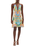 Abstract-Print Silk Sleeveless Minidress