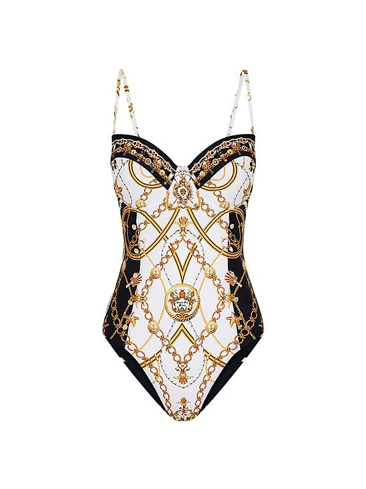 Abstract-Print Underwire One-Piece Swimsuit