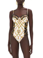 Abstract-Print Underwire One-Piece Swimsuit