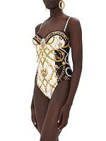 Abstract-Print Underwire One-Piece Swimsuit