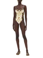 Abstract-Print Underwire One-Piece Swimsuit