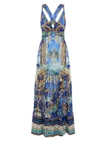 Abstract-Print Silk Sleeveless Maxi Dress