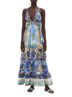 Abstract-Print Silk Sleeveless Maxi Dress