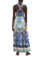 Abstract-Print Silk Sleeveless Maxi Dress