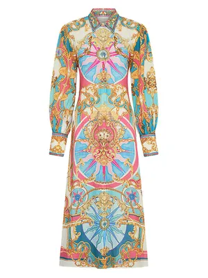 Abstract-Print Linen Shirtdress