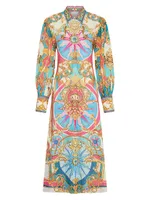 Abstract-Print Linen Shirtdress