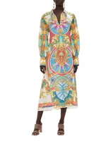 Abstract-Print Linen Shirtdress