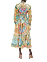 Abstract-Print Linen Shirtdress