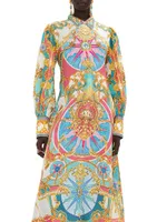 Abstract-Print Linen Shirtdress