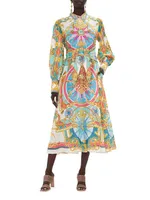 Abstract-Print Linen Shirtdress